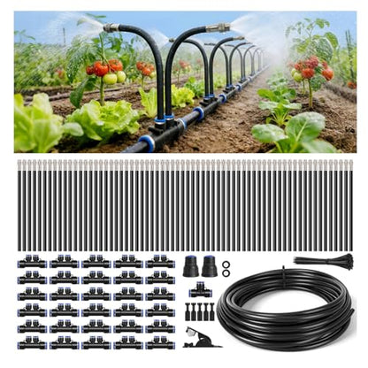 100Ft 1/2" Tubing High-Flow Drip Irrigation System, 360° Adjustable Garden Watering System with 60 Nozzles, Dual-Side Watering Kit for Raised Beds, Greenhouses & Efficient Plant Irrigation - size: 100Ft