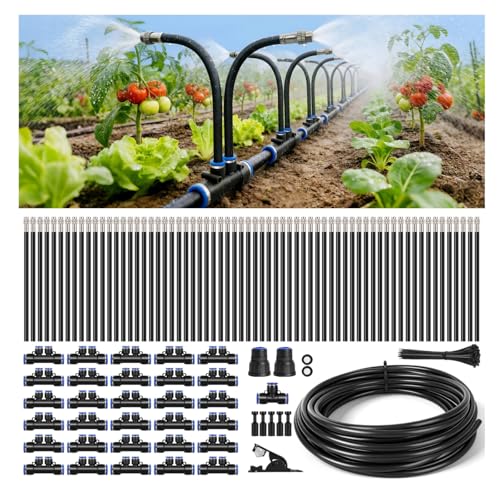 100Ft 1/2" Tubing High-Flow Drip Irrigation System, 360° Adjustable Garden Watering System with 60 Nozzles, Dual-Side Watering Kit for Raised Beds, Greenhouses & Efficient Plant Irrigation - size: 100Ft