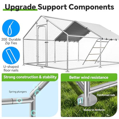 Large Metal Chicken Coop Run with Roosting Perch, 13.2x10x6.4 Outdoor Poultry Cage Pen with Waterproof and UV-Resistant Cover for Chickens Use, Spire Roof - size: 157.4"L x 118.0"W x 78.1"H