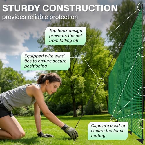 Temporary Fence with Posts, 4‘x82‘ Animal Barrier Dog Portable Fencing with Fiberglass Stake Windbreak Rope, Safety Snow Plastic Netting Roll for Garden Backyard Outdoor for Chickens or Other Animals - size: 4x82FT