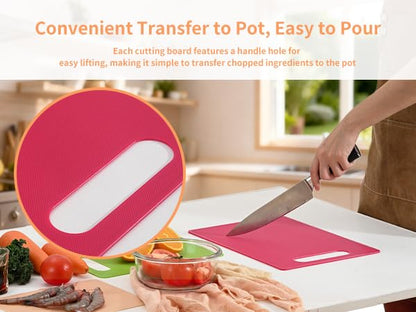 Luckyiren Plastic Cutting Board Set, 3 Pack Small Chopping Boards for Kitchen, BPA-Free, Dishwasher Safe, Color Coded Boards Pads for Meat Vegetable Fruit, Easy Grip Handle, Non-Slip, Space Saving - color: Green/Red/Yellow; 3-Pack