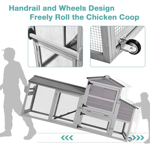 Chicken Coop, Mobile Chicken House with Wheels, Outdoor Hen House Poultry Cage with Nesting Box, Leakproof Pull Out Tray and UV-Resistant Roof (78.9" L x 26.6" W x 42.5" H) - color: Grey, size: 78.9" L x 26.6" W x 42.5" H