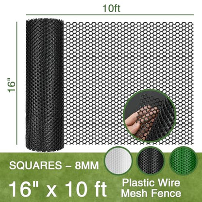 Plastic Wire Mesh Fence 16IN x 10FT, Black Plastic Net, Suitable for Poultry, Dogs, Rabbits, Snakes, Garden Barrier, Balcony Pet Fence, Chicken Fence - color: Black, size: 16IN x 10FT