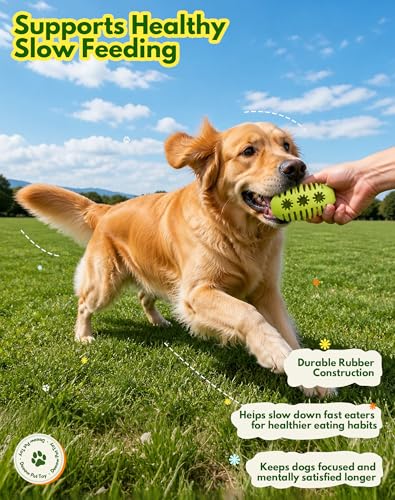 Deeow Natural Rubber Rugby Ball Dog Toy - Interactive Fetching & Chewing Puppy Toys, Slow Feeder Treat Dispenser Pet Toy, World Cup Soccer Teething Relief Puppy Toy for Aggressive Chewers