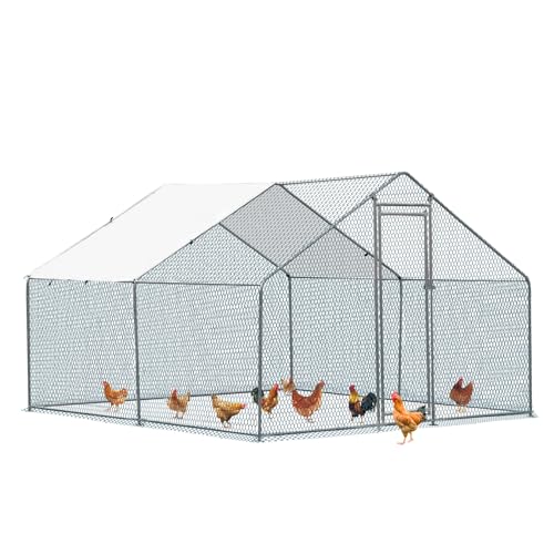 Outvita Chicken Coop, 10×10 FT Large Metal Chicken House, Poultry Habitat Cage with Waterproof Cover, Walk-in Chicken Run Pen for Small Animals, Yard, Farm, Patio - color: Silver, size: 120.0"L x 120.0"W x 78.0"H