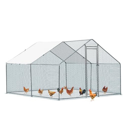 Outvita Chicken Coop, 10×10 FT Large Metal Chicken House, Poultry Habitat Cage with Waterproof Cover, Walk-in Chicken Run Pen for Small Animals, Yard, Farm, Patio - color: Silver, size: 120.0"L x 120.0"W x 78.0"H