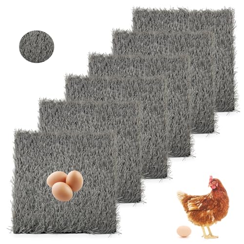PINVNBY 6 Pcs Artificial Chicken Coop Nesting Pads,12"x12" Washable Chicken Nest Box Liners Hen Laying Mats Fake Grass Synthetic Turf Mat for Chicken Coop Pet Garden Lawn Indoor Outdoor(Gray) - size: 【Grey|6 PCS】