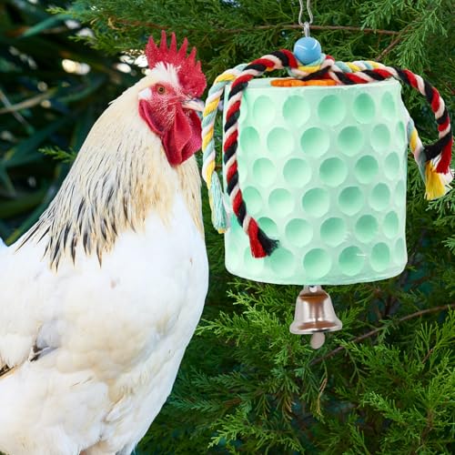 Oooct Large Chicken Chewing Toy, Chick Beak Grinding Calcium Stone with Bells, Chicken Coop Accessories, Cage Toys for Cockatiel Parakeet Parrot Budgies Rat Hamster Rabbit Bunny Green - color: Green
