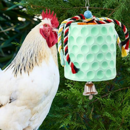 Oooct Large Chicken Chewing Toy, Chick Beak Grinding Calcium Stone with Bells, Chicken Coop Accessories, Cage Toys for Cockatiel Parakeet Parrot Budgies Rat Hamster Rabbit Bunny Green - color: Green