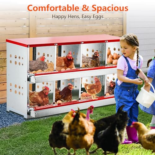 Garvee Chicken Nesting Boxes for Laying Eggs, 8 Compartment Metal Roll Out Away Nesting Boxes for Hens, Nesting Gift Boxes for Chickens Duck Poultry, Heavy Duty Chicken Coop with Perch