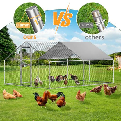 ROOMTEC Chicken Coop Large Metal Chicken Run for 20-30 Chickens,Dog Kennel Outdoor with Waterproof and Anti-UV Cover Lockable Door Design(9.8'Lx19.6'Wx6.4'H)