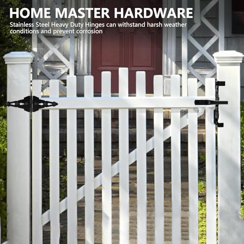 HOME MASTER HARDWARE 8 inch Gate Hinges,Heavy Duty gate Hinges,Wood Gate Hinges for Wooden Fences for patios, barn Doors, Yard gate,with Screws, Black, (6 Pack)