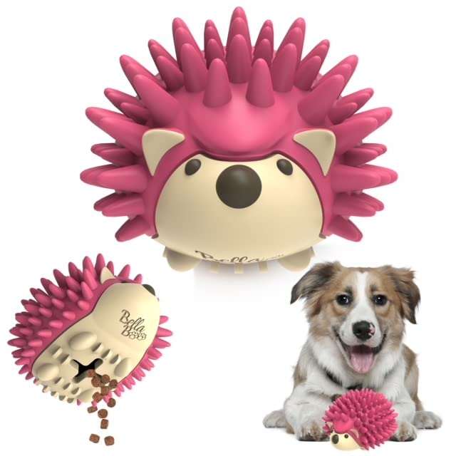 Bella Boo Pets Interactive Dog Toy for Strong Chewers - Freddy The Hedgehog All-in-One Treat Ball + Food Dispensing Slow Feeder Dog IQ Puzzle + Dental Chew Toy for Medium and Large Breed Dogs (Pink) - color: Pink
