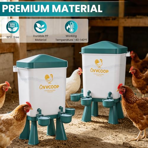 2-Pack 3 Gallon Chicken Waterer, Automatic Water Dispenser Container for Poultry Drinking, Stay-Clean Raised Watering Fountain for Duck Bird, Blue