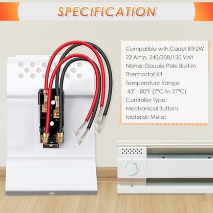 Feekoon Built in Thermostat Compatible with Cadet, Electric Baseboard Heater Thermostat, 22 Amp, 240/208/120 Volt(1 Pack,Double Pole) - style: Double Pole