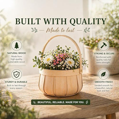 Small Round Natural Woodchip Wooden Decorative Storage Basket with Handle - size: 5.5" Dia x 3.85" H