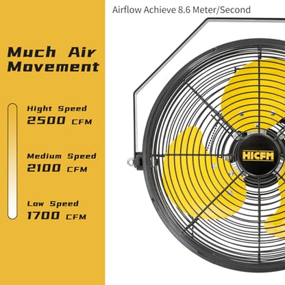 HiCFM 2500 CFM 12" Industrial Wall-Mounted Fan, 3-Speeds High Velocity Wall fans with IP44 Enclosure Motor for Barn, Garage, Warehouse, Greenhouse and Commercial Use, 2 Pack - size: 12" Indoor (No Remote)