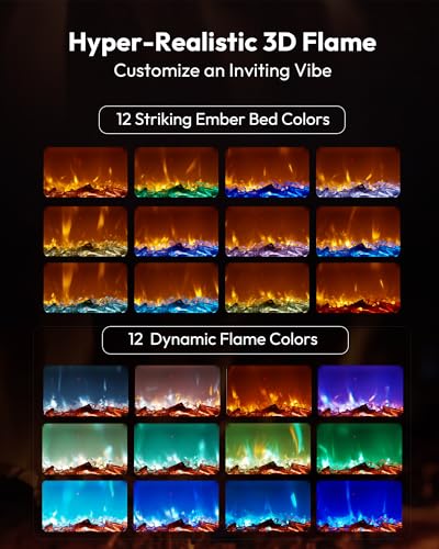EUHOMY 60 Inch Electric Fireplace Recessed Wall Mounted with Remote Control, Fireplace Heater with Adjustable Flame Color, Linear Fireplace with Timer, Log & Crystal, 750/1500W (2026 Upgrade) - size: Upgrade 60 Inch