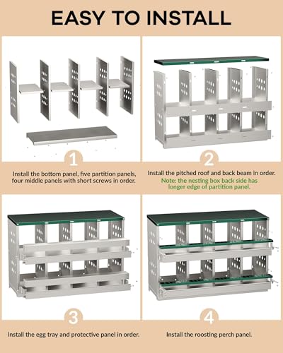 Galvanized Metal Chicken Nesting Box - 8 Compartments with Perch Rod, Egg Collection Tray & Fake Training Eggs - Rustproof Poultry Laying Box for Hens (Green, 8 Compartments) - color: Green, size: 8 Compartments