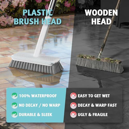 Floor Scrubber, Stainless Steel Wire Scrub Brush with Long Handle, Sturdy, Durable, and Corrosion-Resistant, Outdoor Surface Cleaning for Concrete Patios, Deck, Garden, Garage