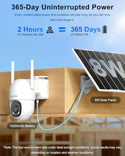 4G LTE Solar Cellular Security Camera Outdoor Wireless, 24/7 Continuous Recording, Auto Tracking, AI Detection, 15000mAh Battery and 8W Solar Panel, with SIM Card and 32GB SD Card, No WiFi