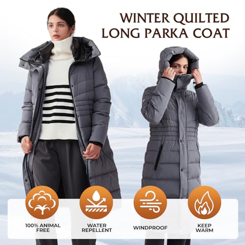 IKAZZ Women's Winter Coats, Thickened Warm Insulated Vegan Down Long Parka Jacket with Hood - color: Gray, size: X-Large