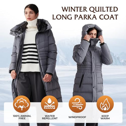 IKAZZ Women's Winter Coats, Thickened Warm Insulated Vegan Down Long Parka Jacket with Hood - color: Gray, size: XX-Large