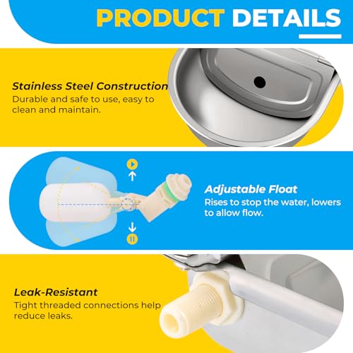 NATGAI Automatic 304 Stainless Steel Waterer Bowl, Automatic Cow Drinking Water Bowl with Float Valve Water Trough Farm Grade for Horse Cattle Goat Sheep Dog (Without Drainage Hole)