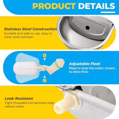 NATGAI Automatic 304 Stainless Steel Waterer Bowl, Automatic Cow Drinking Water Bowl with Float Valve Water Trough Farm Grade for Horse Cattle Goat Sheep Dog (Without Drainage Hole)