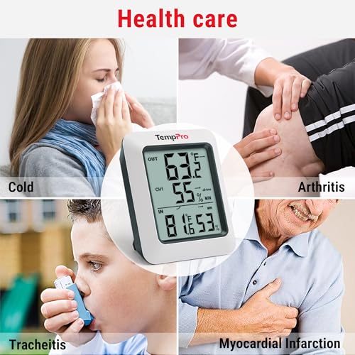 TempPro TP60 Wireless Indoor Outdoor Thermometer Hygrometer with Large LCD Display, No Hub or App Required, 500ft Wireless Range for Home Greenhouse Garage RV (Previously ThermoPro) - style: 500ft