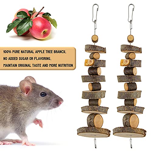 FJNATINH Small Animal Chews Toy Apple Wood Block Cage Hanging Molars Treats Snack for Hamsters Rabbits Bunny Bird Parrots Chinchilla Guinea Pig Gerbils Squirrels, 2 Pack