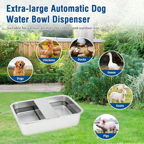 BWOGUE 3 Gal Automatic Dog Water Dispenser for Large Dogs Stainless Steel Outdoor Water Bowl Large Breed Self Filling Dog Waterer Feeder for Dogs Cat Chicken Livestock - size: 3 Gal
