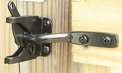 2 Set BullDog Hardware Self-Locking Gate Latch - Post Mount Automatic Gravity Lever for Wood Fence Gate Latches - Black Finish Steel