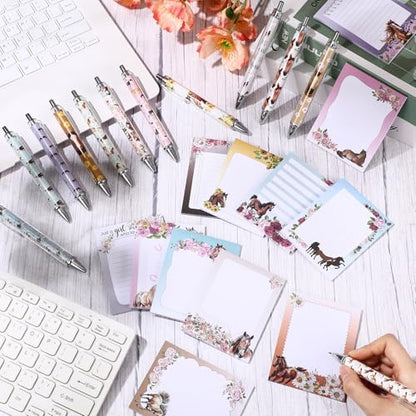 24 Pcs Horse Sticky Notes with Pens Themed Party Favors Gifts Cute Notepad Memo Notes Pads Black Ink Ballpoint Pen for Horse Lover Christmas Gifts Office School Students Teacher Supplies - style: Horse