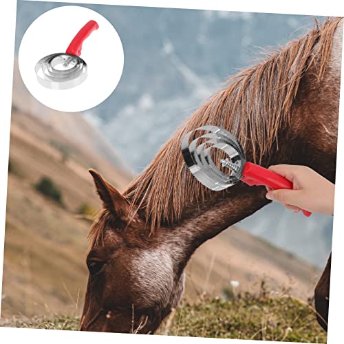 LIOOBO 2Pcs Stainless Steel Horse Grooming Brush Set Double-Sided Shedding Comb for Livestock Effective Hair Removal Tool Grip Random Color