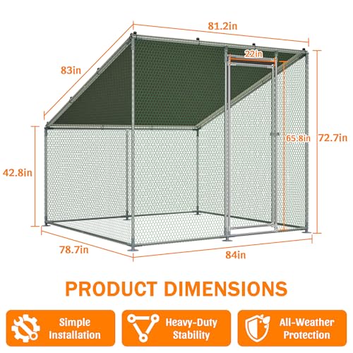 Walk-in Metal Chicken Coop, Heavy-Duty Poultry Hen House Enclosure with Run & Slanted Roof, Chicken Cage with Spring Button Connectors & Reinforced Wire Mesh for Yard, Backyard, Farm
