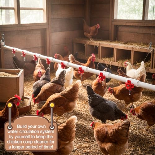 20 Pack Chicken Nipple Waterer with 1/2" PVC Tee Fittings, Automatic Poultry Waterer Kit Chicken Nipples for DIY Chicken Duck Quail Watering System, Side Mount Drinker