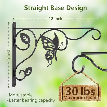 2 Pack Heavy Duty Plant Hooks for Hanging - 12 Inch Metal Wall Hangers Indoor/Outdoor, Sturdy Plant Bracket for Bird Feeders, Planters, Lanterns, Wind Chimes - Patio, Garden, Home Decor (Black) - style: 2-Pack Butterfly