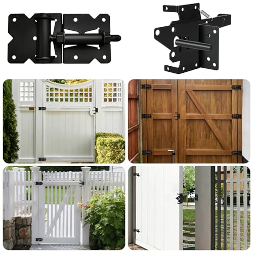 Heavy Duty Self-Closing Gate Hinge and Latch Kit, Self-Locking Hardware for Wooden, Vinyl, and PVC Fences, Adjustable Hinges & Post Mount Latch, Includes 1 Latch & 2 Hinges - size: Gate Hinges with Self Locking Gate Latch