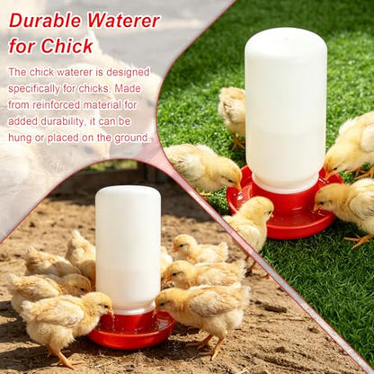 Chick Feeder and Waterer Set, 3 Pack 12-Hole No-Spill Poultry Feeders with 1PCS 1L Automatic Chicken Waterer, Baby Chick Starter Kit for Ducklings, Quail, Small Birds