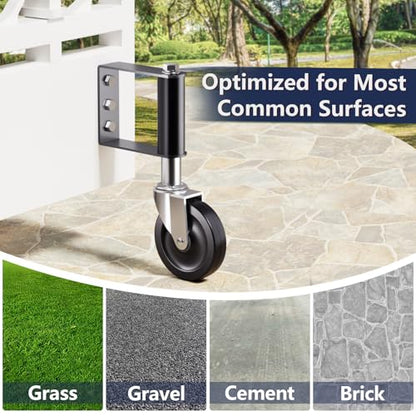 Ronlap Gate Caster Wheels Spring Loaded for Wooden Metal Tube Swing Fence Gates Heavy Duty Outdoor Farm Vinyl Gate Rollers, 220 Lbs, 4 Inches, 2 Pack - style: 4 Inches Without Brake