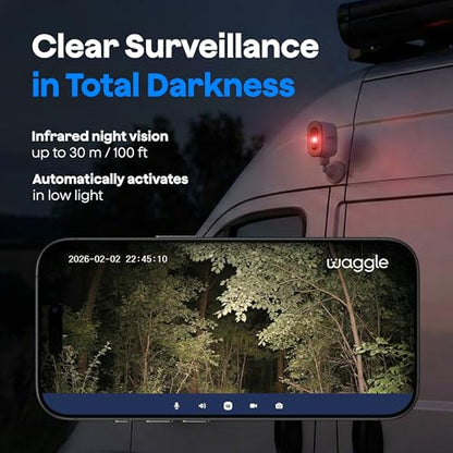 Waggle 4G LTE Cellular Security Camera, Built in SIM Card, 2K HD Pet Monitor, 300° Pan, No WiFi, 9000mAh Battery, Night Vision & 2-Way Talk - RVs/Camping/Travel & Outdoor - Subscription Required - size: 1 - Pack 4G Cellular