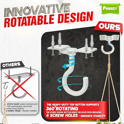 [UPGRADED] 2Pcs 200LBS Rotatable Ceiling Hooks with 4 Screw Points Base, Wall Mount Metal Hanger White Ceiling Hook for Hanging Plant, Bird Feeder, Lights, Bed Canopy, Wind Chime, Indoor Outdoor Decor - style: 2PCS