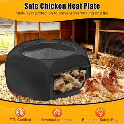 Chick Brooder Box with Chick Heat Plate, 10 ft? Baby Chicks Starter Kit, Large Chicken Cage for Outside, Durable Fabric, Well-Ventilated, Includes Food & Water Feeder, Perch & Waterproof Mat