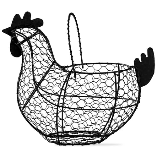 tag 11.5 inch Black Farmhouse Rustic Vintage Chicken Wire Egg Basket with Handle for Egg Holder Fruit and Kitchen Living Room Home Rooster Decor Decoration Collecting and Countertop Storing Eggs