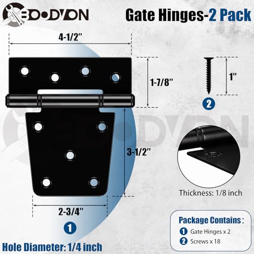3.5 Inch Heavy Duty Gate Hinges, Extra Thick Black Shed Barn Door Hinges for Wooden Fences, Yard Gate, Vinyl Fence Gate, Garage, Gate Door Hinges for Indoor Outdoor(2 Pack)