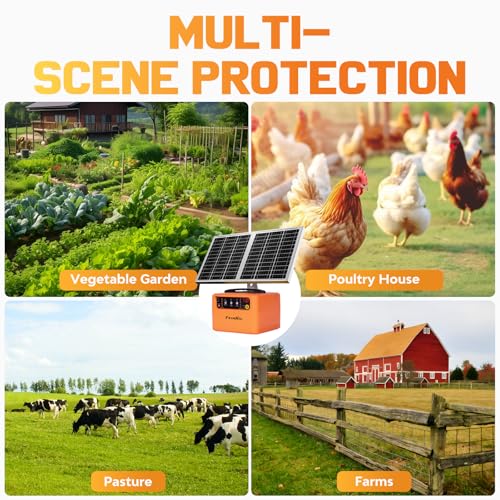 6-12KV Adjustable Output Solar Fence Charger,30 Miles Electric Fence Charger for Livestock,1.5J Solar Charger,15W Solar Electric Fence,24H Protection Solar Powered Electric Fence Kit - color: Orange