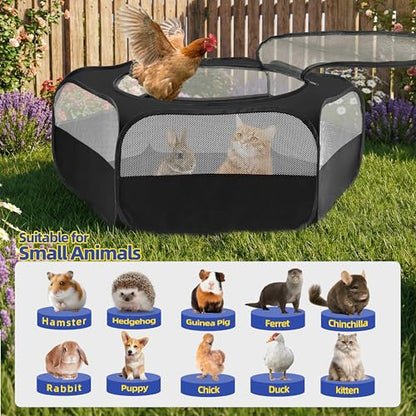 Small Animal Playpen with Mesh Cover & Waterproof Bottom Cat Tent Chicken Brooder Rabbit Guinea Pig Cage Playpen for Small Animals Indoor Outdoor Use - color: Black