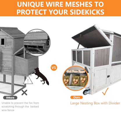 PetsCosset 95.3" L Portable Chicken Coop Tractor Hen House with Nesting Box,Chicken Coops Chicken House,2 Story Wooden Indoor Outdoor Poultry Cage for 3-5 Chicken with 6 Access,Pull-Out Tray,Grey - size: 95.3" L - Grey