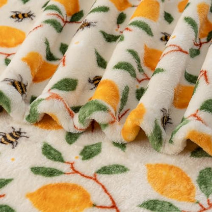Berkshire Blanket-Classic Heavyweight Soft Printed VelvetLoft® Plush Blanket, Full/Queen Size Soft Fuzzy Warm Blanket for Couch Sofa Bed, Lemons and Bees Yellow, 90in x 90in - color: Lemons and Bees Yellow, size: Full/Queen